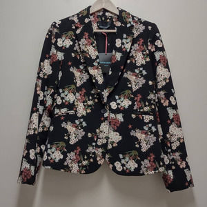 NEW Cynthia Rowley Black Floral Blazer Jacket Women's Size Large